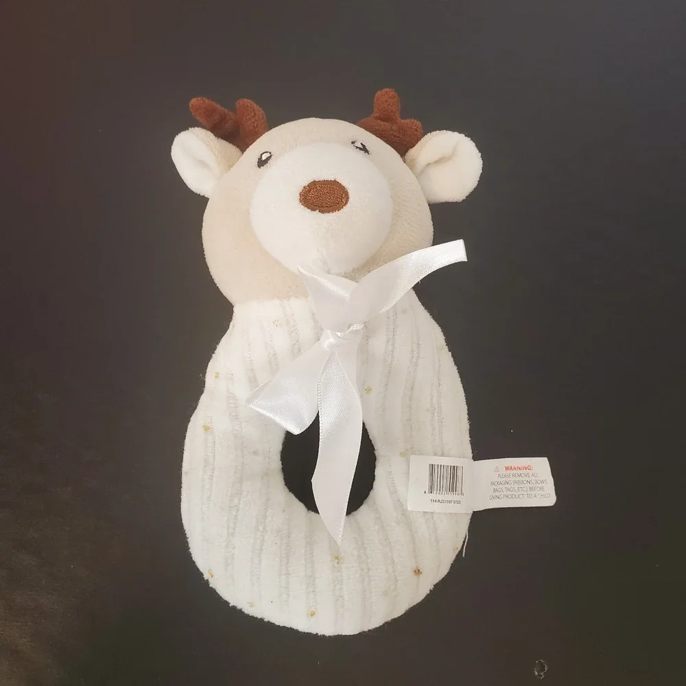 Bloomin' Baby Plush Reindeer Soft Rattle Grabber White 6